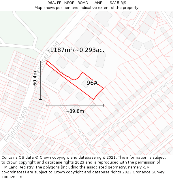 96A, FELINFOEL ROAD, LLANELLI, SA15 3JS: Plot and title map