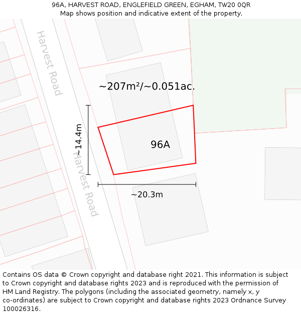 96A, HARVEST ROAD, ENGLEFIELD GREEN, EGHAM, TW20 0QR: Plot and title map