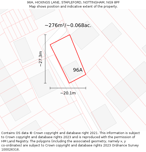 96A, HICKINGS LANE, STAPLEFORD, NOTTINGHAM, NG9 8PF: Plot and title map