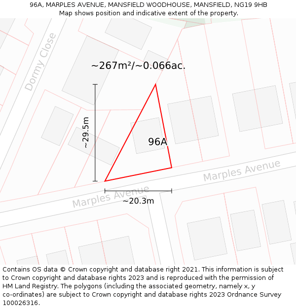 96A, MARPLES AVENUE, MANSFIELD WOODHOUSE, MANSFIELD, NG19 9HB: Plot and title map