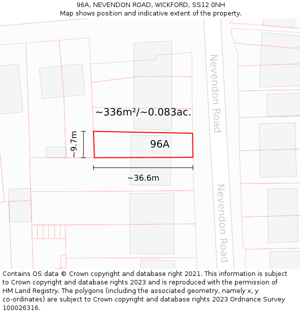 96A, NEVENDON ROAD, WICKFORD, SS12 0NH: Plot and title map