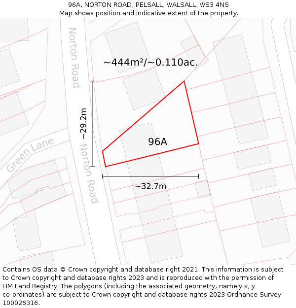 96A, NORTON ROAD, PELSALL, WALSALL, WS3 4NS: Plot and title map