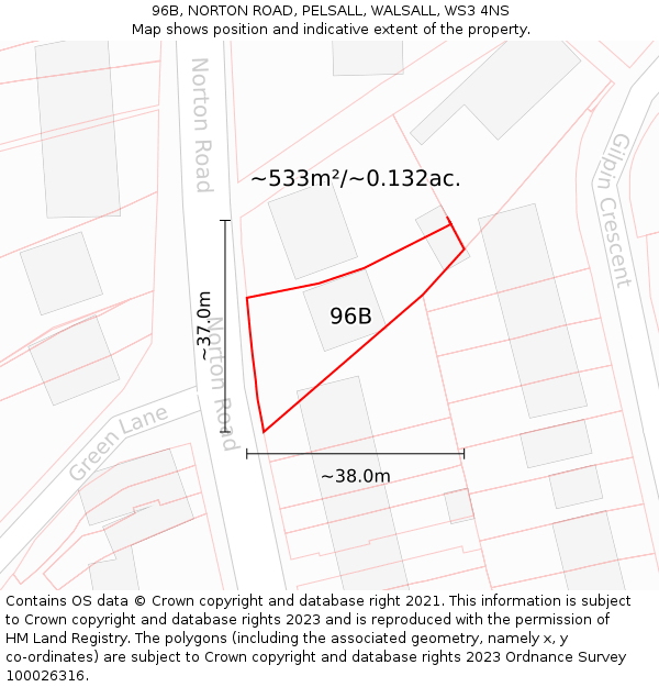 96B, NORTON ROAD, PELSALL, WALSALL, WS3 4NS: Plot and title map