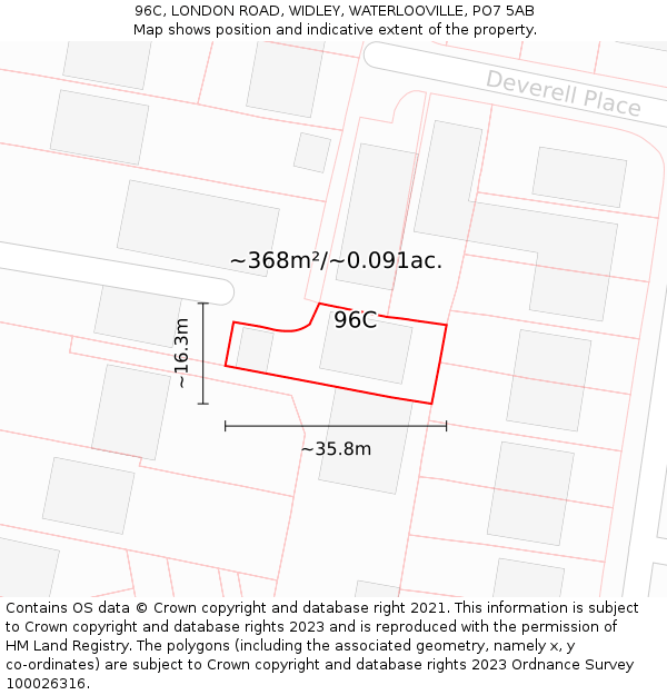 96C, LONDON ROAD, WIDLEY, WATERLOOVILLE, PO7 5AB: Plot and title map