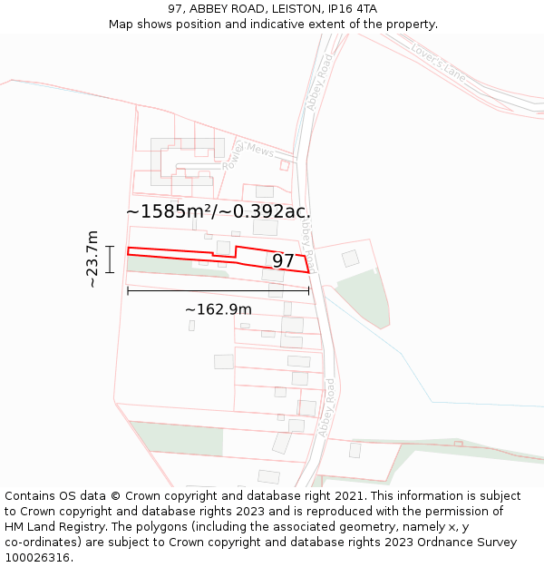 97, ABBEY ROAD, LEISTON, IP16 4TA: Plot and title map