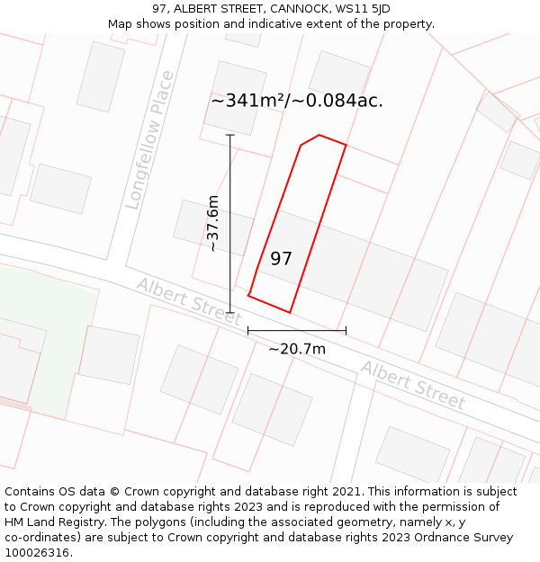 97, ALBERT STREET, CANNOCK, WS11 5JD: Plot and title map