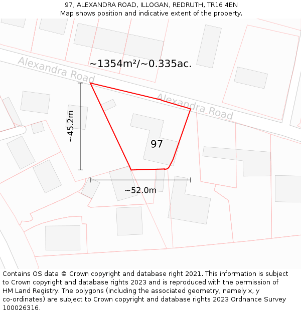 97, ALEXANDRA ROAD, ILLOGAN, REDRUTH, TR16 4EN: Plot and title map