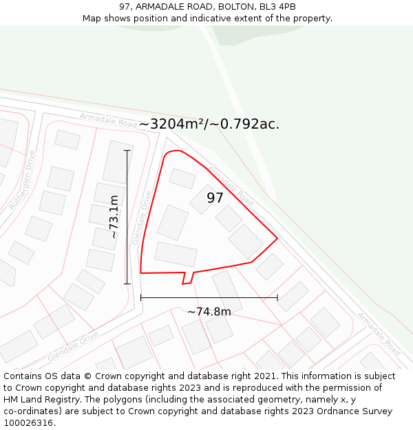 97, ARMADALE ROAD, BOLTON, BL3 4PB: Plot and title map