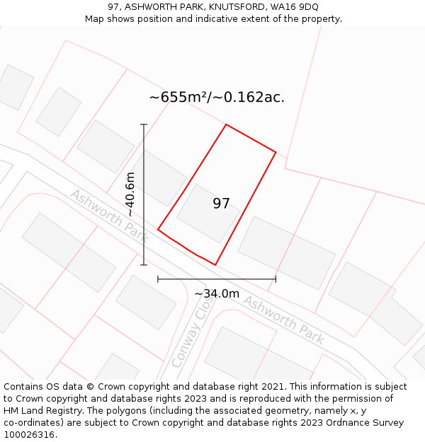 97, ASHWORTH PARK, KNUTSFORD, WA16 9DQ: Plot and title map