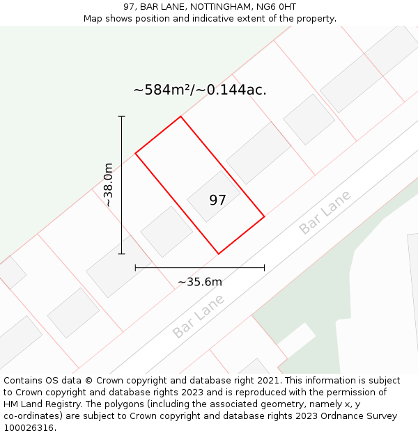 97, BAR LANE, NOTTINGHAM, NG6 0HT: Plot and title map