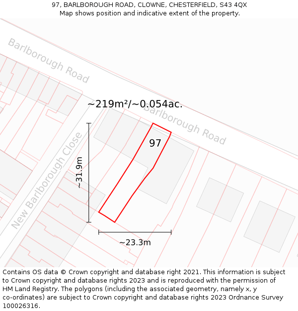 97, BARLBOROUGH ROAD, CLOWNE, CHESTERFIELD, S43 4QX: Plot and title map