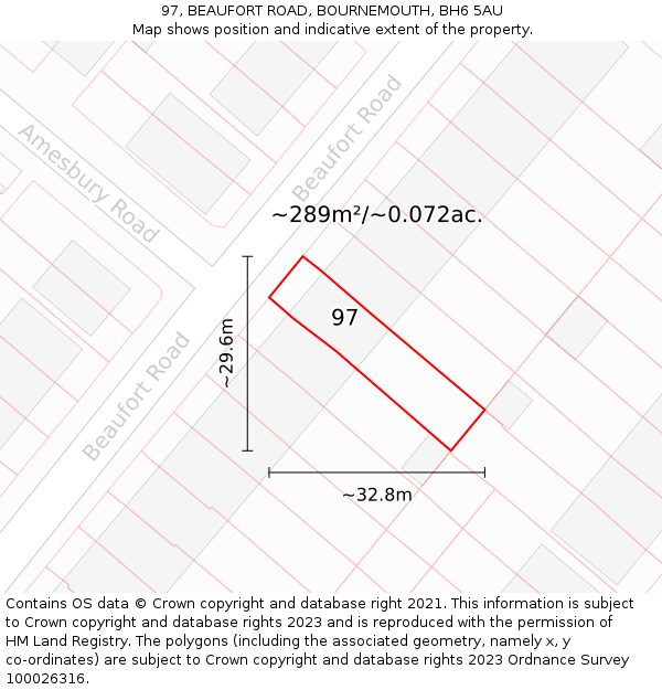 97, BEAUFORT ROAD, BOURNEMOUTH, BH6 5AU: Plot and title map