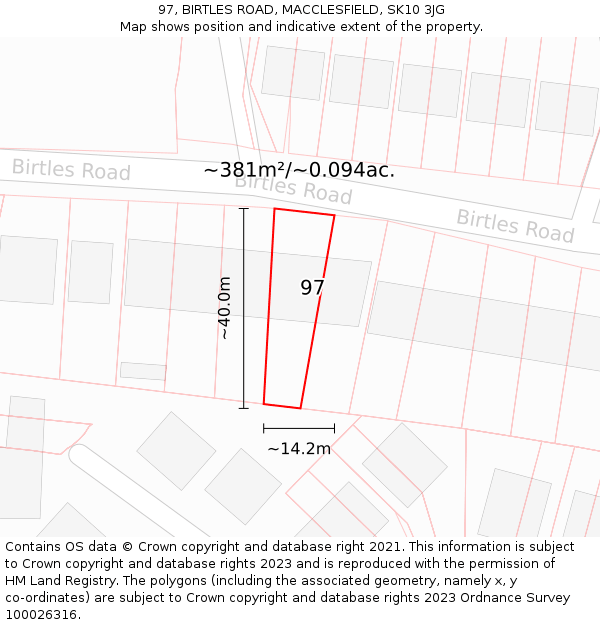 97, BIRTLES ROAD, MACCLESFIELD, SK10 3JG: Plot and title map