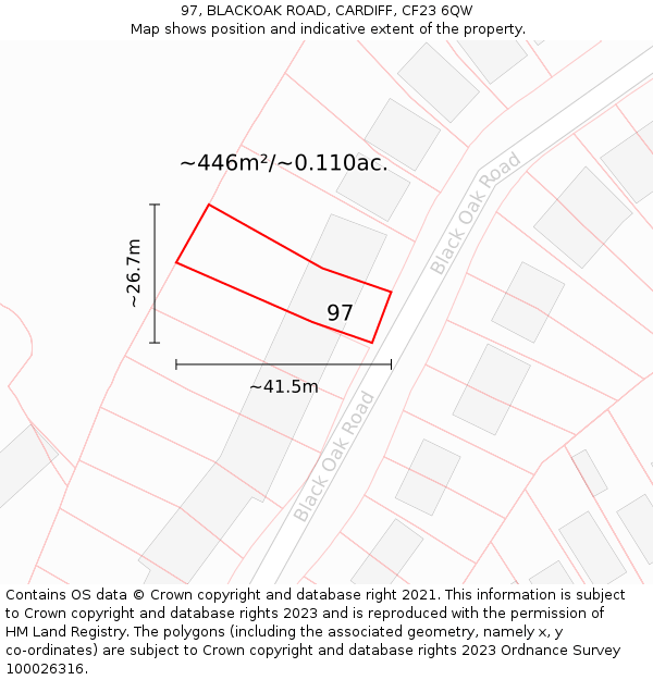 97, BLACKOAK ROAD, CARDIFF, CF23 6QW: Plot and title map