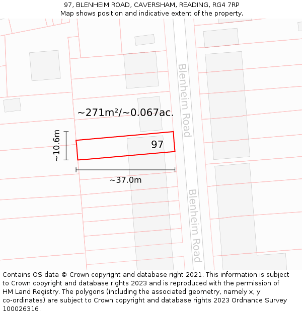 97, BLENHEIM ROAD, CAVERSHAM, READING, RG4 7RP: Plot and title map