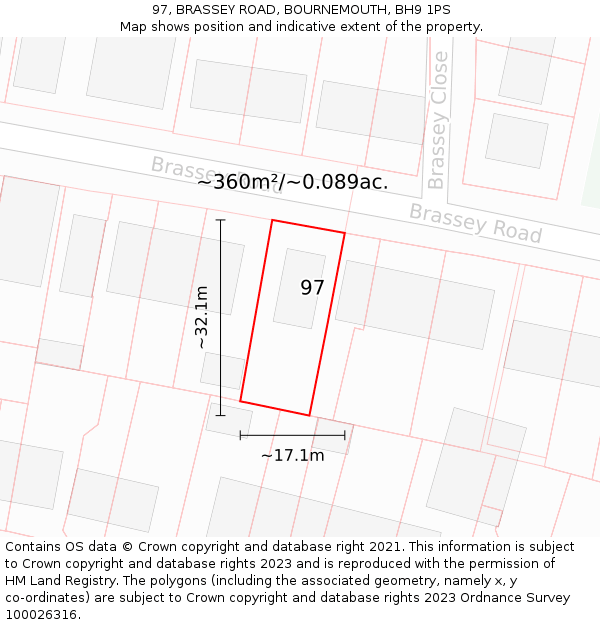 97, BRASSEY ROAD, BOURNEMOUTH, BH9 1PS: Plot and title map