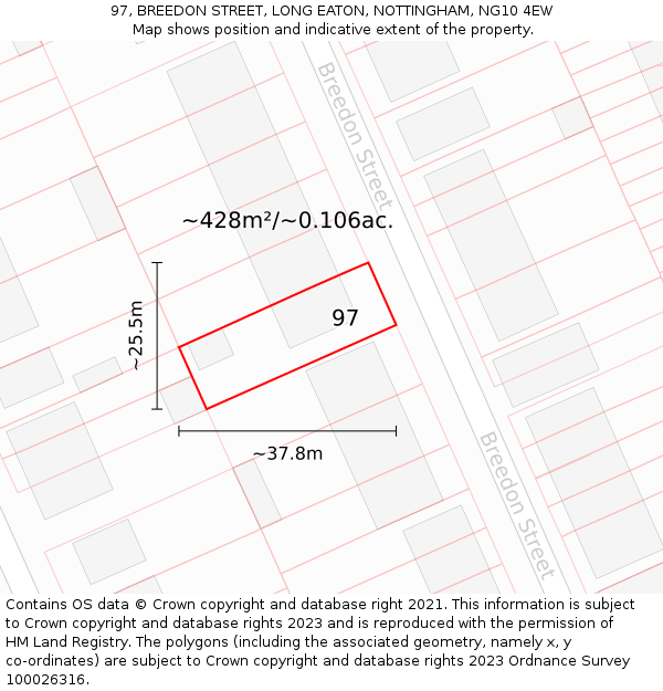 97, BREEDON STREET, LONG EATON, NOTTINGHAM, NG10 4EW: Plot and title map