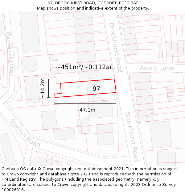 97, BROCKHURST ROAD, GOSPORT, PO12 3AT: Plot and title map