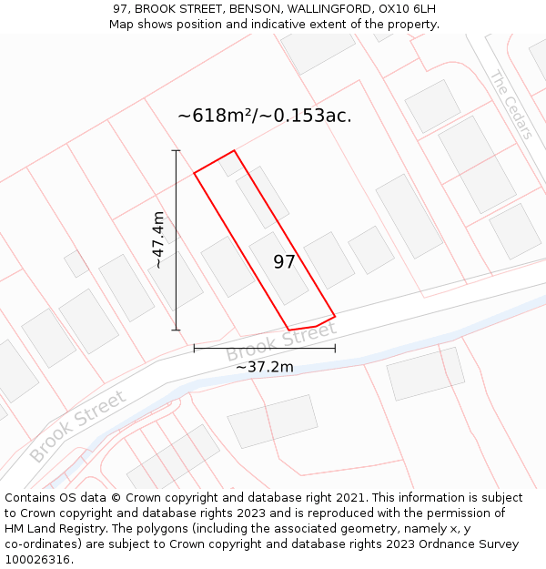 97, BROOK STREET, BENSON, WALLINGFORD, OX10 6LH: Plot and title map