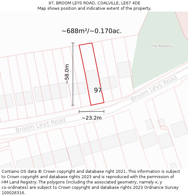 97, BROOM LEYS ROAD, COALVILLE, LE67 4DE: Plot and title map