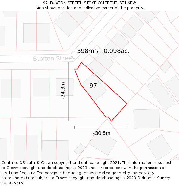 97, BUXTON STREET, STOKE-ON-TRENT, ST1 6BW: Plot and title map