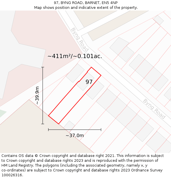 97, BYNG ROAD, BARNET, EN5 4NP: Plot and title map