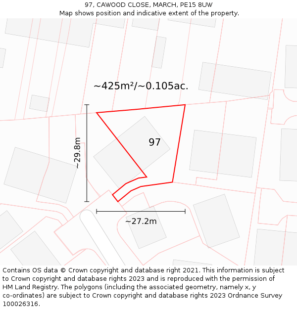 97, CAWOOD CLOSE, MARCH, PE15 8UW: Plot and title map