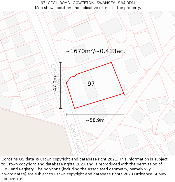 97, CECIL ROAD, GOWERTON, SWANSEA, SA4 3DN: Plot and title map