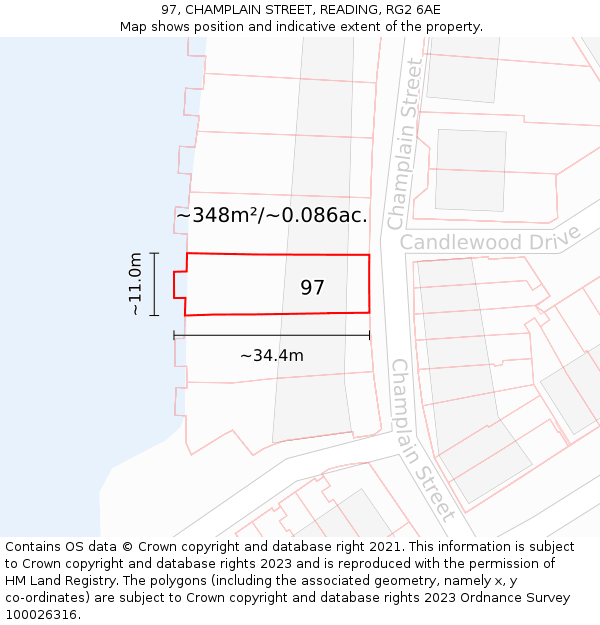 97, CHAMPLAIN STREET, READING, RG2 6AE: Plot and title map