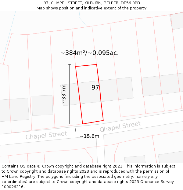 97, CHAPEL STREET, KILBURN, BELPER, DE56 0PB: Plot and title map