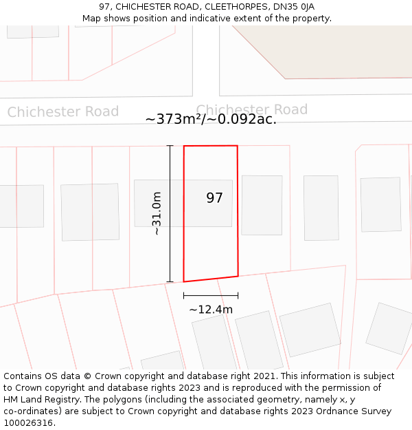 97, CHICHESTER ROAD, CLEETHORPES, DN35 0JA: Plot and title map