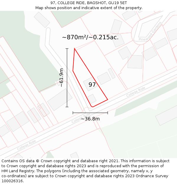 97, COLLEGE RIDE, BAGSHOT, GU19 5ET: Plot and title map