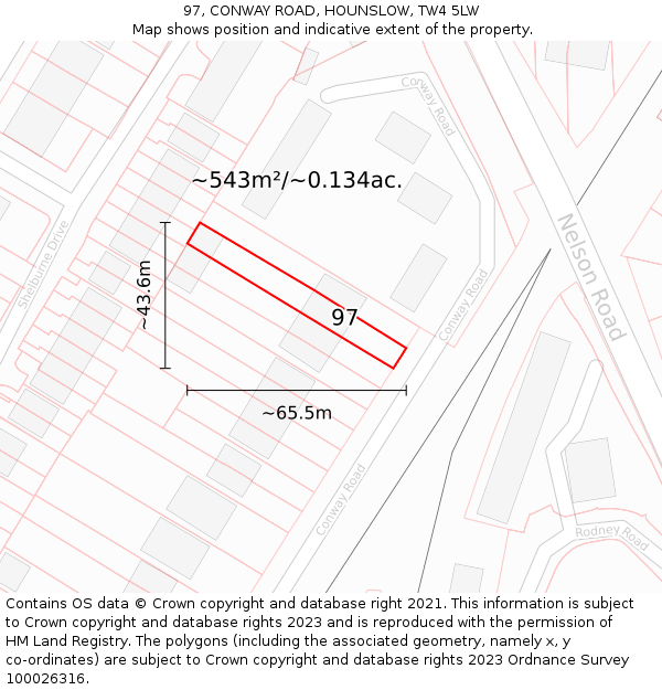 97, CONWAY ROAD, HOUNSLOW, TW4 5LW: Plot and title map