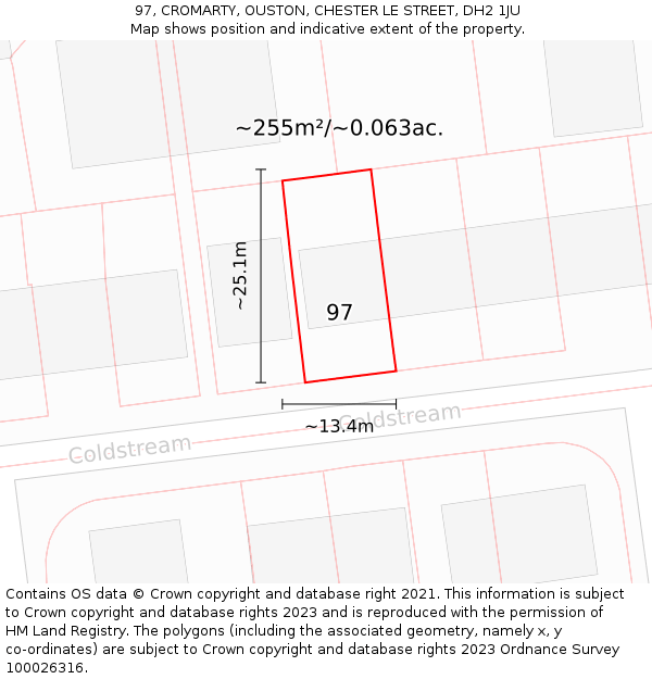 97, CROMARTY, OUSTON, CHESTER LE STREET, DH2 1JU: Plot and title map