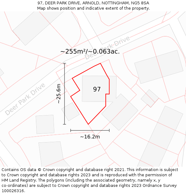 97, DEER PARK DRIVE, ARNOLD, NOTTINGHAM, NG5 8SA: Plot and title map