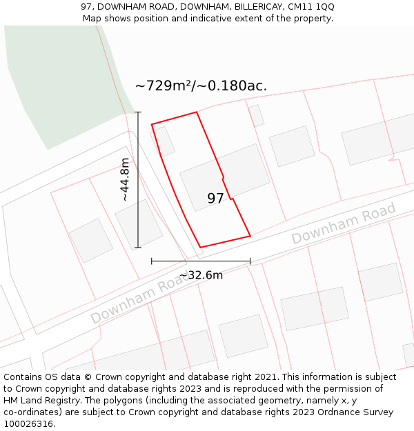 97, DOWNHAM ROAD, DOWNHAM, BILLERICAY, CM11 1QQ: Plot and title map