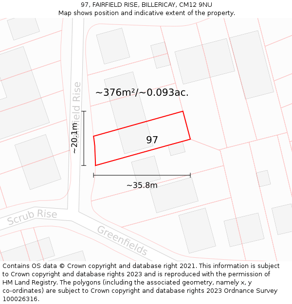 97, FAIRFIELD RISE, BILLERICAY, CM12 9NU: Plot and title map