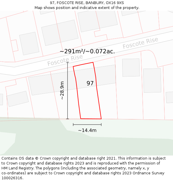 97, FOSCOTE RISE, BANBURY, OX16 9XS: Plot and title map