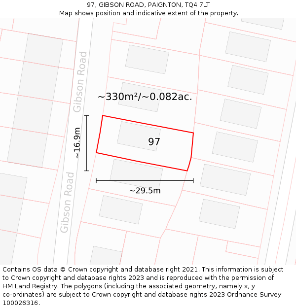 97, GIBSON ROAD, PAIGNTON, TQ4 7LT: Plot and title map