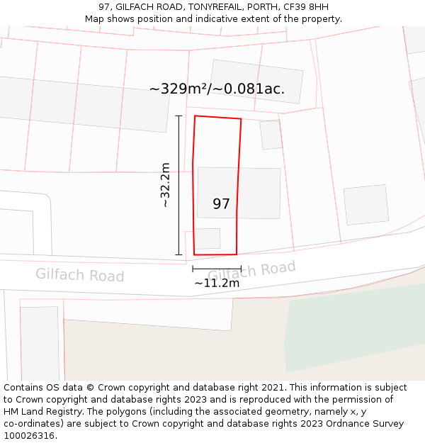 97, GILFACH ROAD, TONYREFAIL, PORTH, CF39 8HH: Plot and title map