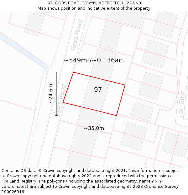 97, GORS ROAD, TOWYN, ABERGELE, LL22 9NR: Plot and title map