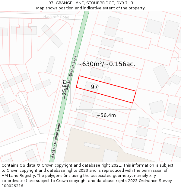 97, GRANGE LANE, STOURBRIDGE, DY9 7HR: Plot and title map