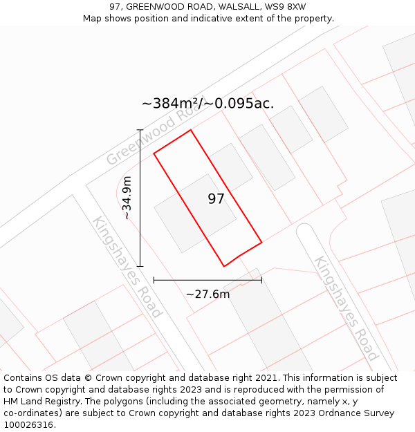 97, GREENWOOD ROAD, WALSALL, WS9 8XW: Plot and title map