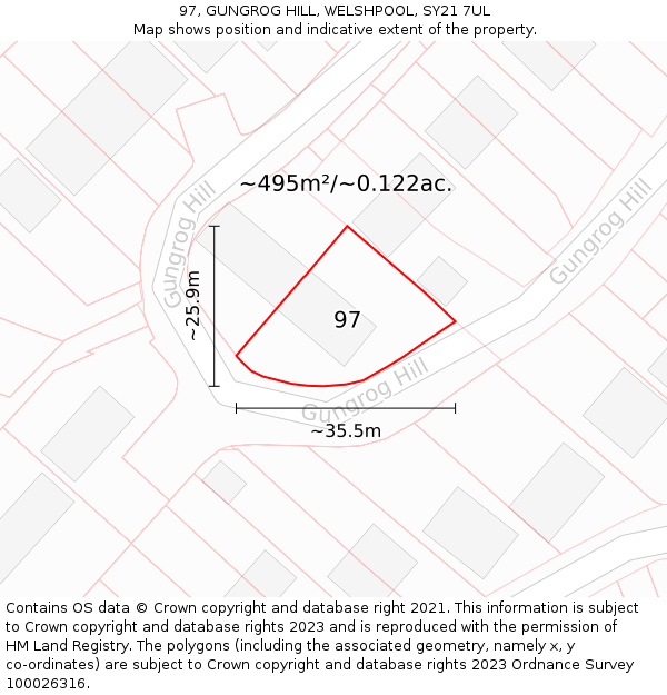 97, GUNGROG HILL, WELSHPOOL, SY21 7UL: Plot and title map