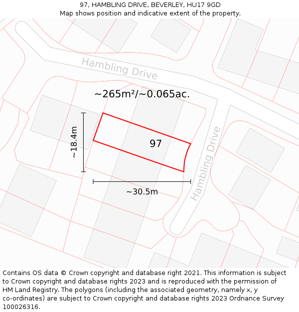 97, HAMBLING DRIVE, BEVERLEY, HU17 9GD: Plot and title map