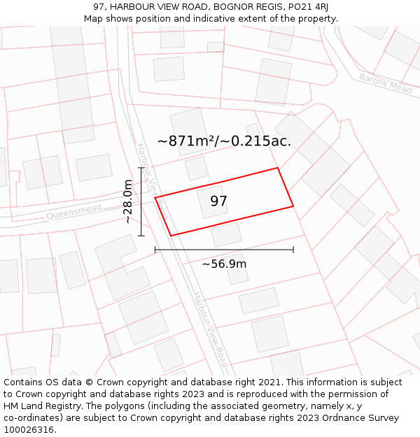 97, HARBOUR VIEW ROAD, BOGNOR REGIS, PO21 4RJ: Plot and title map