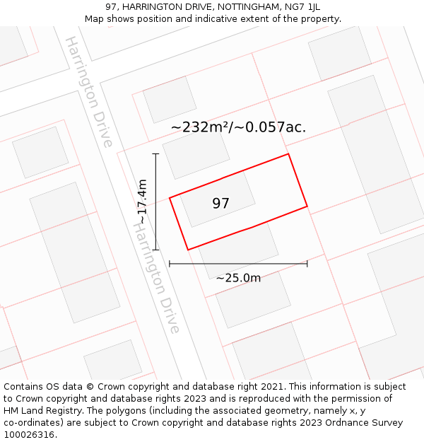 97, HARRINGTON DRIVE, NOTTINGHAM, NG7 1JL: Plot and title map