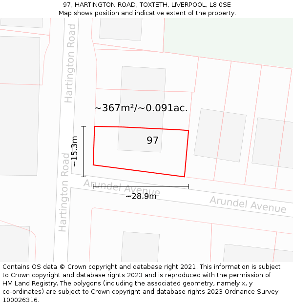 97, HARTINGTON ROAD, TOXTETH, LIVERPOOL, L8 0SE: Plot and title map