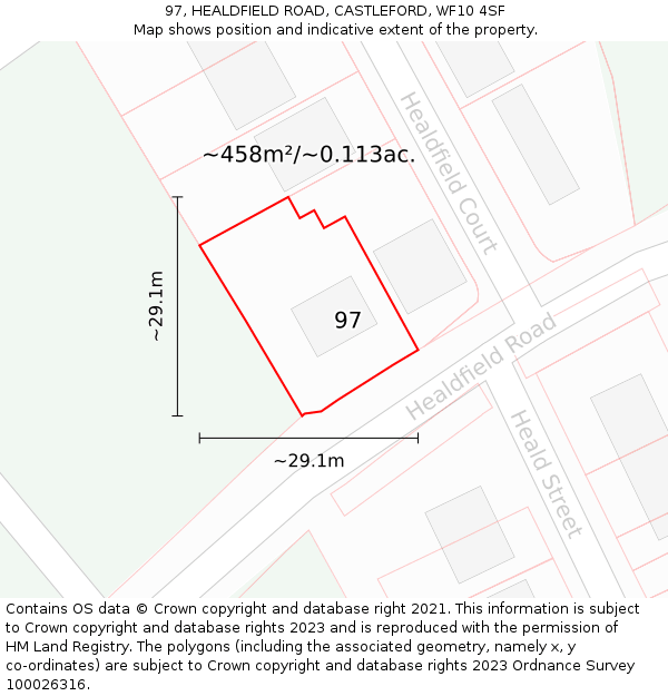 97, HEALDFIELD ROAD, CASTLEFORD, WF10 4SF: Plot and title map