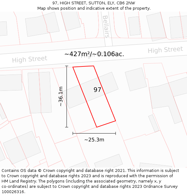 97, HIGH STREET, SUTTON, ELY, CB6 2NW: Plot and title map